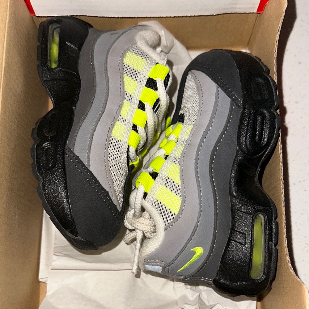 Nike Kids Air Max 95 Gray and Neon Shoes